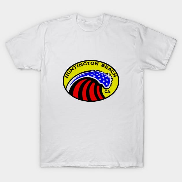 Huntington Beach California Surfing Surf Patriotic Wave T-Shirt by DD2019